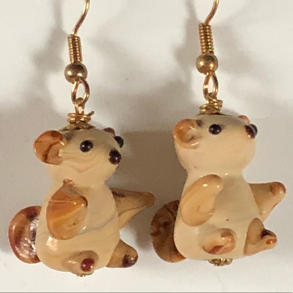 Hand Blown Glass Squirrel Earrings - Picture 5 of 5